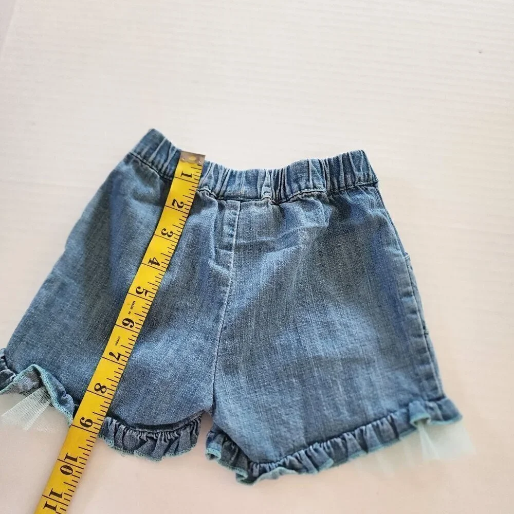 Naartjie outfit New top 18-24 and denim shorts 2 T Blue white tulle ruffle